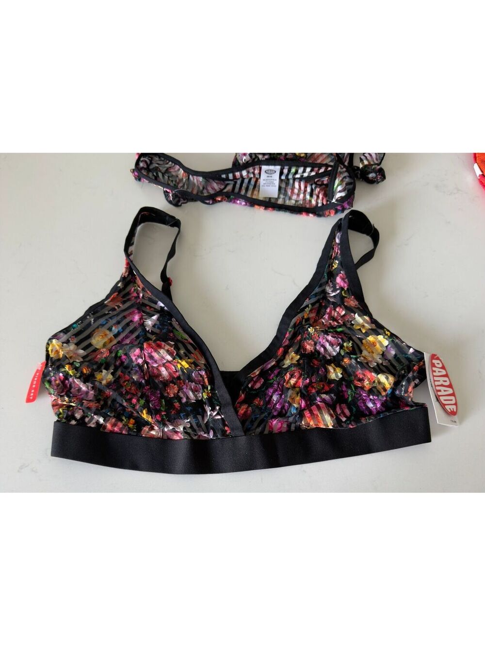 Parade Lace Garden Floral Print Longline Bralette Thong 2pc Women Size XXL